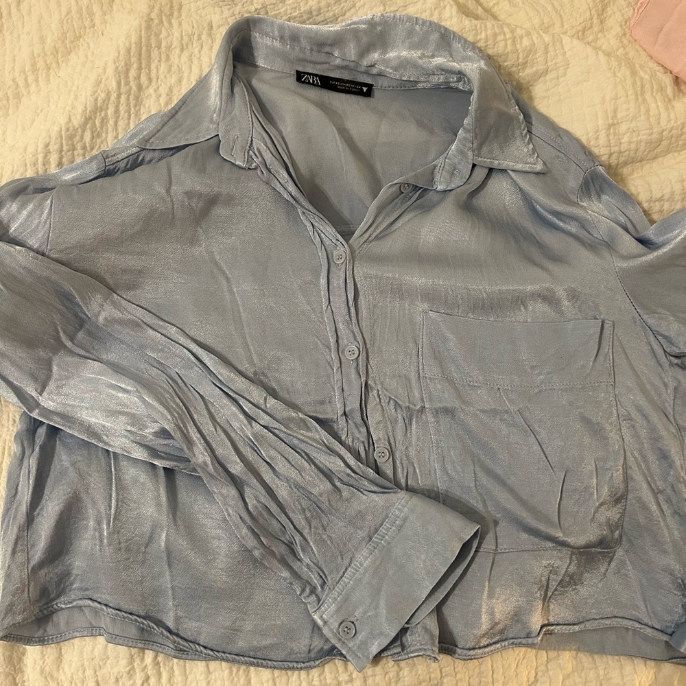 Zara Sky Blue Satin Top